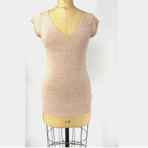 Vintage Y2K Xhilaration Pink and Gold Metallic Cap Sleeve Sweater Top M - Picture 1 of 12
